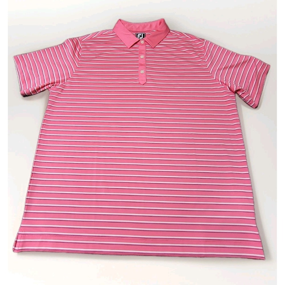 FootJoy Mens Shirt XL Athletic Fit Polo Pink‎ Striped Golf Stretch